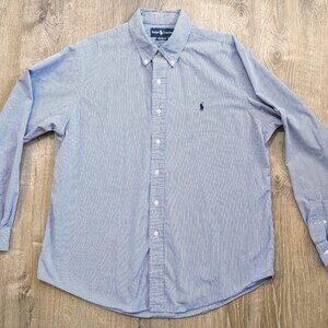 Ralph Lauren Custom Fit Plaid Blue Pinpoint Oxford Shirt men's XL